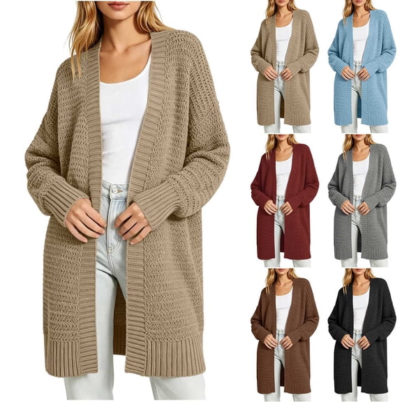 PNTUTB Fall Winter Women's Longline Knit Cardigan Solid Color Long Sleeve Coat Casual Loose Comfort Stretch Trendy Versatile Coat