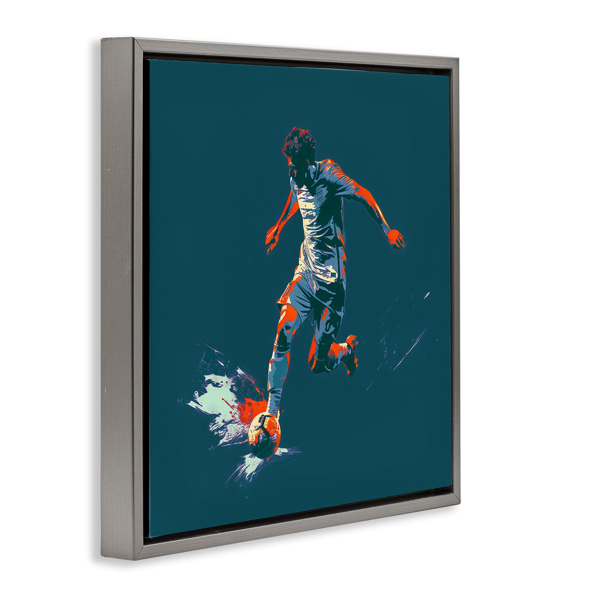 Stupell Industries Winning Soccer Goal Sports Painting Gray Floater Framed Canvas Art Print Wall Art, 18 x 18