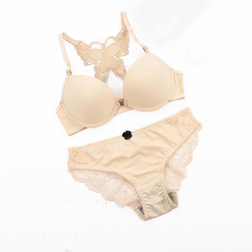 QerMiosap Matching Bra and Panty Set for Women Comfortable Solid Everyday  Bra and Brief Bralette Mid Waisted Underwear Polyester Beige Small Size  Lingerie