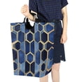 thumbnail image 4 of Yayeee Freestanding Laundry Hamper with Handle Collapsible Large Storage Basket for Clothes, Blue Hexagon Pattern, 4 of 7