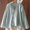 thumbnail image 6 of Long Sleeve Kimono Style Blouse for Women V Neck Embroidered Floral Frog Closure Relaxed Fit Lightweight Breathable Vintage Oriental Clothes, 6 of 6