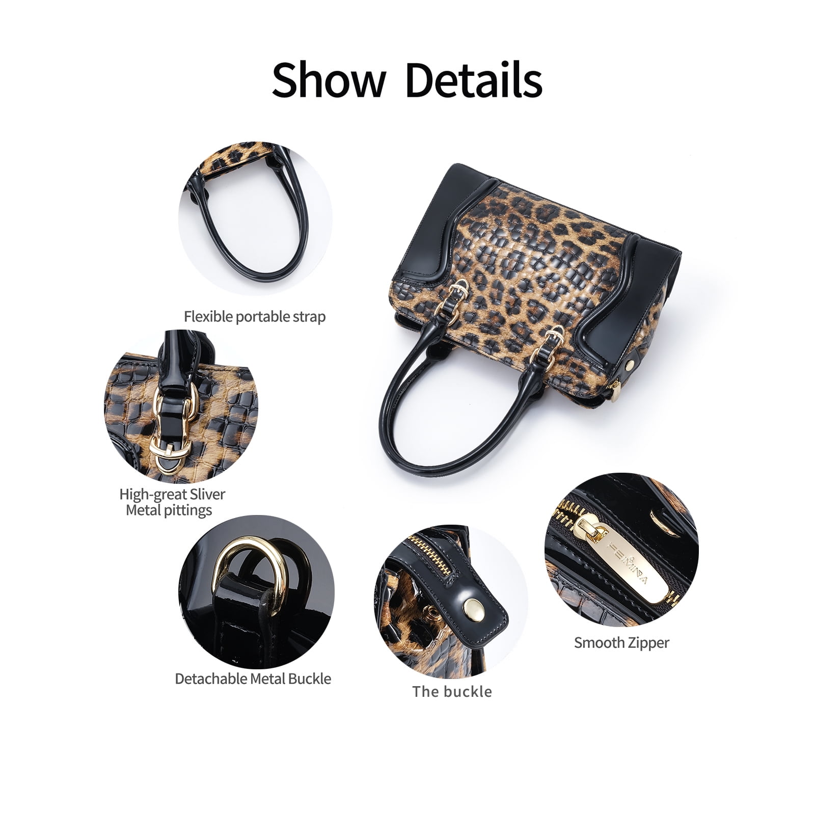FEIMINA Leopard Print Handbags,Genuine Leather Tote Bag for Women, Large Capacity Crossbody Bag, Purses for Women