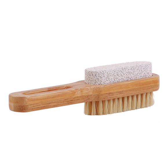 Amdohai Foot Brush Scrubber Bamboo Handle Pumice Stone Feet Exfoliating Dead Skin Remover Massage Pedicure Tool Foot Care Natural Bristle