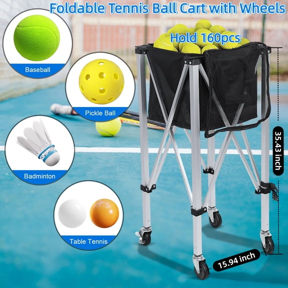 Yedigre Foldable Tennis Ball Cart with Wheels, Holds 160 Balls – Portable Hopper for Baseball, Pickleball & Training