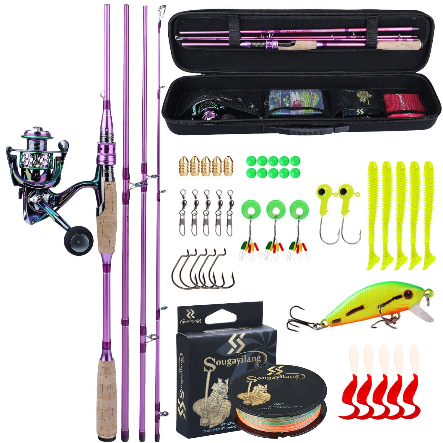 Sougayilang Spinning Fishing Rod and Colorful Reel Fishing Full Kits