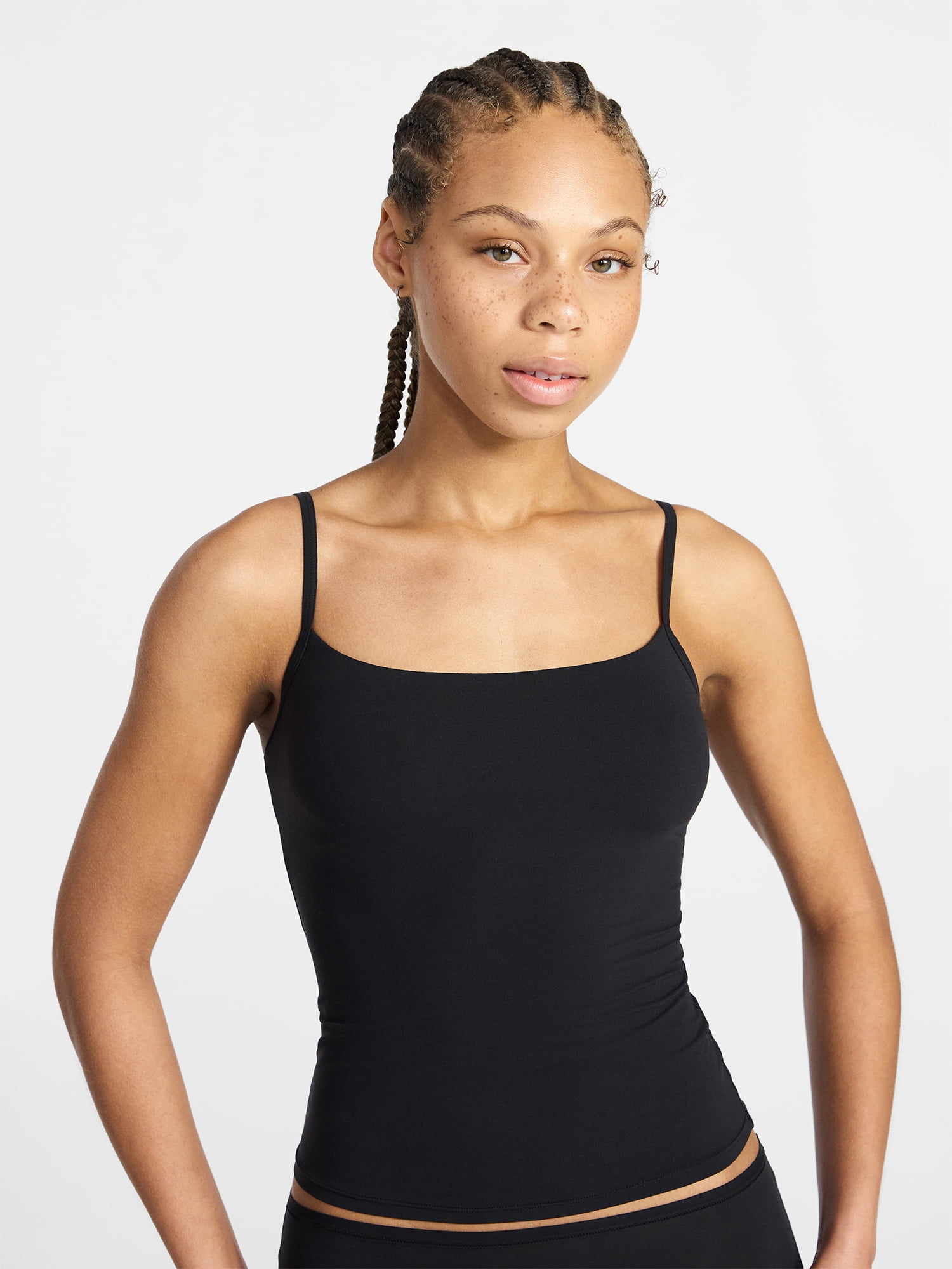 Lady's Seamless Skinny Strap Cropped Cami, Nude, One Size