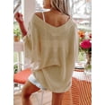 thumbnail image 2 of Mint Plus Pink - Women's V Neck Waffle Knit Shirts | 6 Colors & 6 Sizes | Off-Shoulder Tops beige-xl, 2 of 3