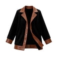thumbnail image 4 of Women Fleece Jacket with Faux Leather Trim Button Down Lapel Collar Coat Warm Casual Fall Winter Warm Coat, 4 of 8