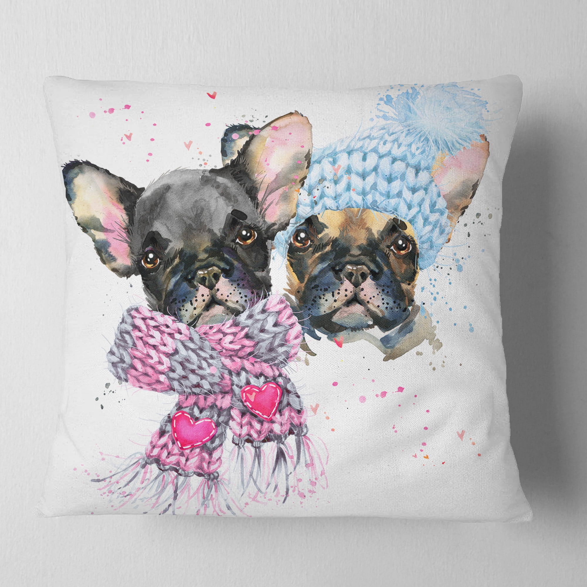 Designart Lovely Puppies with Neck Shawls - Contemporary Animal Throw Pillow - 18x18