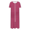 thumbnail image 4 of Dasayo Pink Women Nightgown Short Sleeve Soft Chemise Zipper Nightshirts Polka Dot Side Split Sleepwear Women Pajamas L, 4 of 7