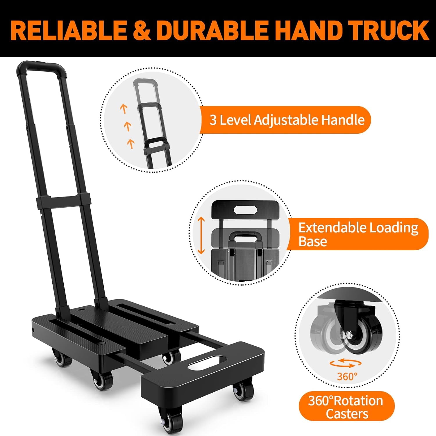 BOSPA Folding Hand Truck, Black, 500 LB Heavy Duty Luggage Cart