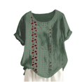 thumbnail image 1 of Blusas de Manga Corta para las Mujeres Impreso Cómodo Suelto Botón Corte Cerradura Casual Cuello Redondo Superior, 1 of 4