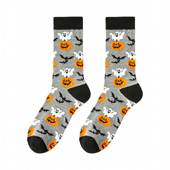 Spooky Halloween Crew Socks for Men and Women, Ghost Jack O Lantern and Bat Knit Mid Calf Novelty Socks, Cozy Soft Fall, Boo Basket Stuffers and Halloween Gifts, Fun Casual Sock