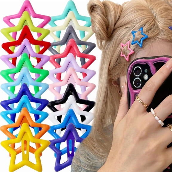Vorkoi 40 Pcs Y2K Star Hair Clips,Colorful Stars Hair Clip Hollow Out Kawaii Small Pentagram Hair Barrettes Lovely Cute Metal Five Pointed Star Snap Hair Clips For Women Girls Baby Hair Accessories