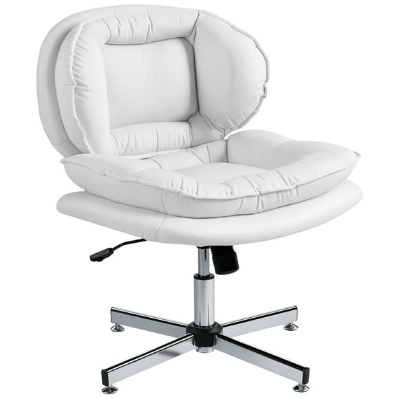HOMCOM Chaise de Bureau Sans Accoudoirs en Leathaire Blanc : Siège Grand pour le Confort en Tailleur, Hauteur Réglable, Inclinaison, Base Métallique Stable, 25,6 Pouces L x 24,4 Pouces P pour Bureau à Domicile