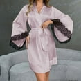 thumbnail image 2 of HJYCHN Women's Short Satin Kimono Robe with Elegant Lace Trim and Comfortable Three Quarter Sleeves for Bridal Nightwear and Relaxation Pink S, 2 of 5