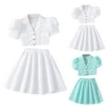 thumbnail image 4 of ZACPNCV Girl's Skirt Set Summer 2 Piece Outfit Tie Knot Crop Button Down Shirt Top and Layered Ruffle Skirt Set Green 11-12 Years, 4 of 4