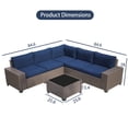 thumbnail image 6 of IDEALHOUSE 6 Pieces Outdoor Patio Furniture Set, Wicker Patio Conversation Set Sectional Sofa, Brown Patio Sofa with 5 Navy Blue Seat Cushions and 1 Glass Coffee Table, 6 of 7