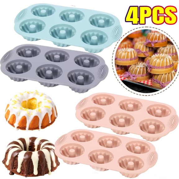 3 Pack Mini Fluted Cake Pans 6 Cavity Fluted Tube Cake Pans Nonstick Mini Cake Pan Heat Resistant Silicone Spiral Cake Mold Food Grade Silicone Cupcake Mold for Baking Cupcakes Muffins