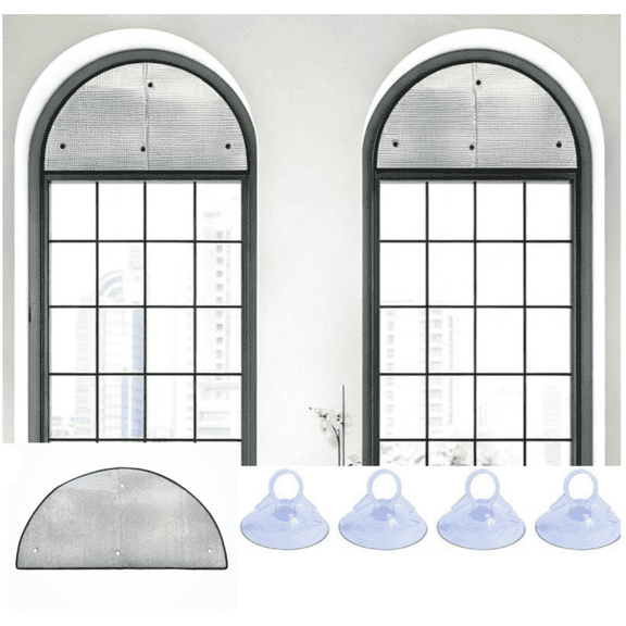 1pcs Arch Window Heat Blocking Film, Heat Reflective Arch Window Film with Metal Hole and Sucker Half Round Window Shade Arch Window Blackout Shade for Aluminum Foil Privacy Anti UV Reusable 18IN
