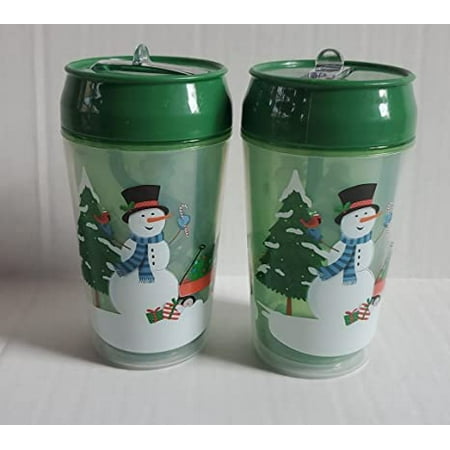 

SBL Set of 2 Holiday Themed Christmas Tumblers with Close able Swirl Straws 2 Snowman 12 oz (Set of 2) with 1 BONUS Treat