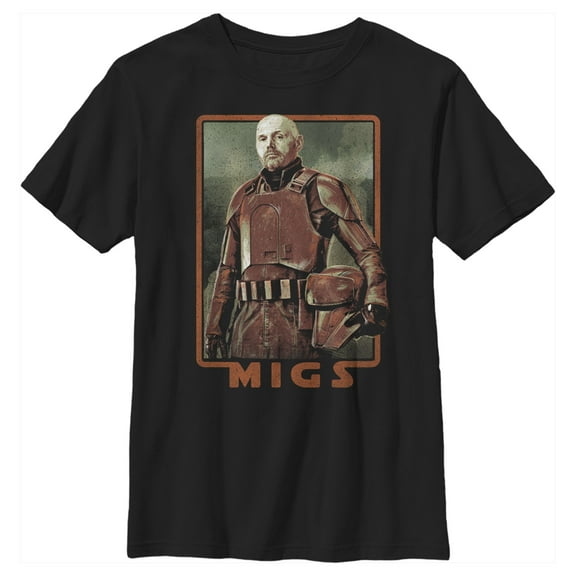Boy's Star Wars: The Mandalorian Migs Rustic Portrait  Graphic Tee Black Large