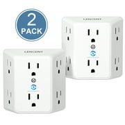 LENCENT Multi Plug 6 Outlet Extender, 2 Pack Surge Protector Wall Tap, Power Strip 3-Side Widely Spaced Adapter Multiple Charger Expander, Mountable Wall Splitter for Home Travel Office, ETL Listed