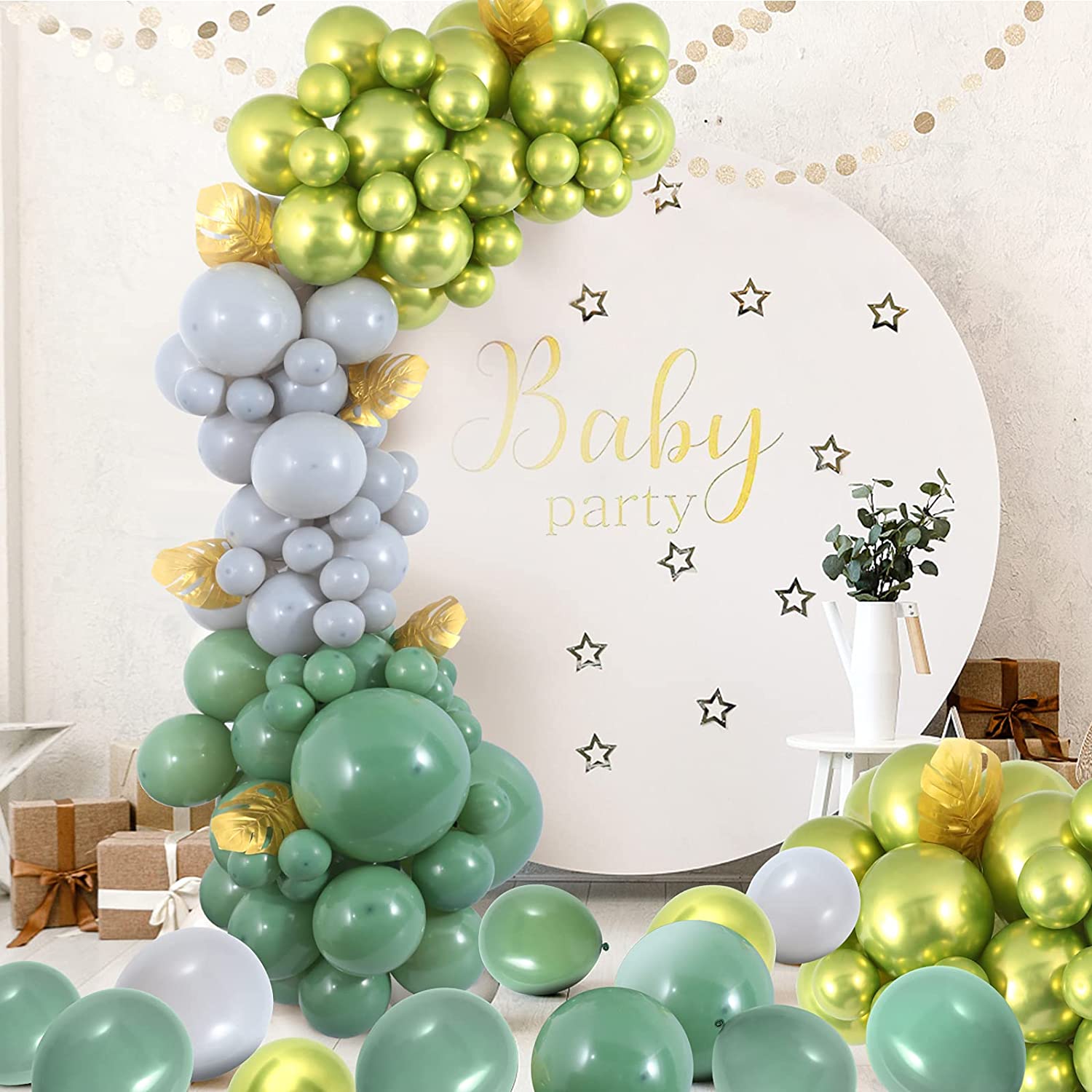 Olive Green Balloon Garland Arch Kit Jungle Safari Birthday Party Decoration Supplies with Gold