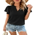 thumbnail image 1 of Women‘s Ruffle Short Sleeve V Neck Solid Color Blouse Tunic Top Basic Shirts Plus size, 1 of 6