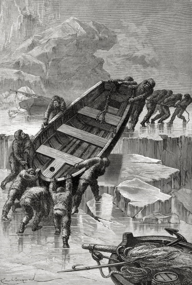 The Crew Of The Hansa Transporting The Boats To Open Water And Escaping From The Pack Ice During The Second German North Polar Expedition Of 1869 From El Mundo En La Mano Published 1875 Canvas Art - K