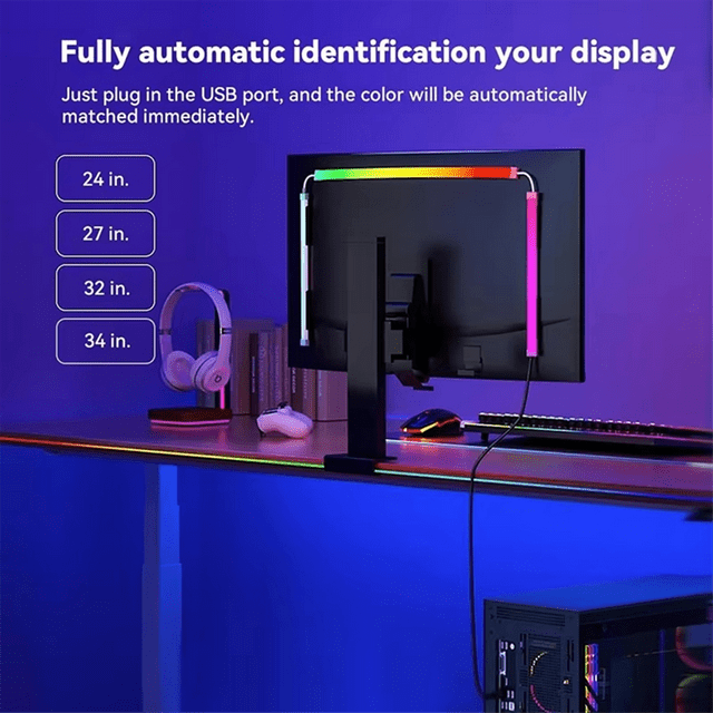 Bande de Synchronisation d'Écran d'Ordinateur, Moniteur à DEL RVB, Rétroéclairage PC, Lumière de Prise pour Esports, Pièce pour Moniteur de 24 Pouces