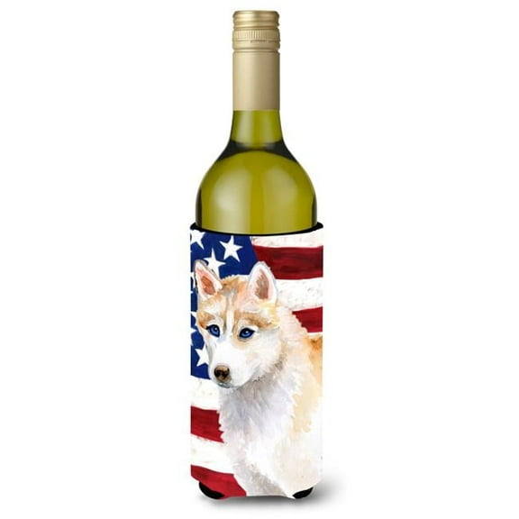 Siberian Husky Patriotic Wine Bottle Beverge Insulator Hugger