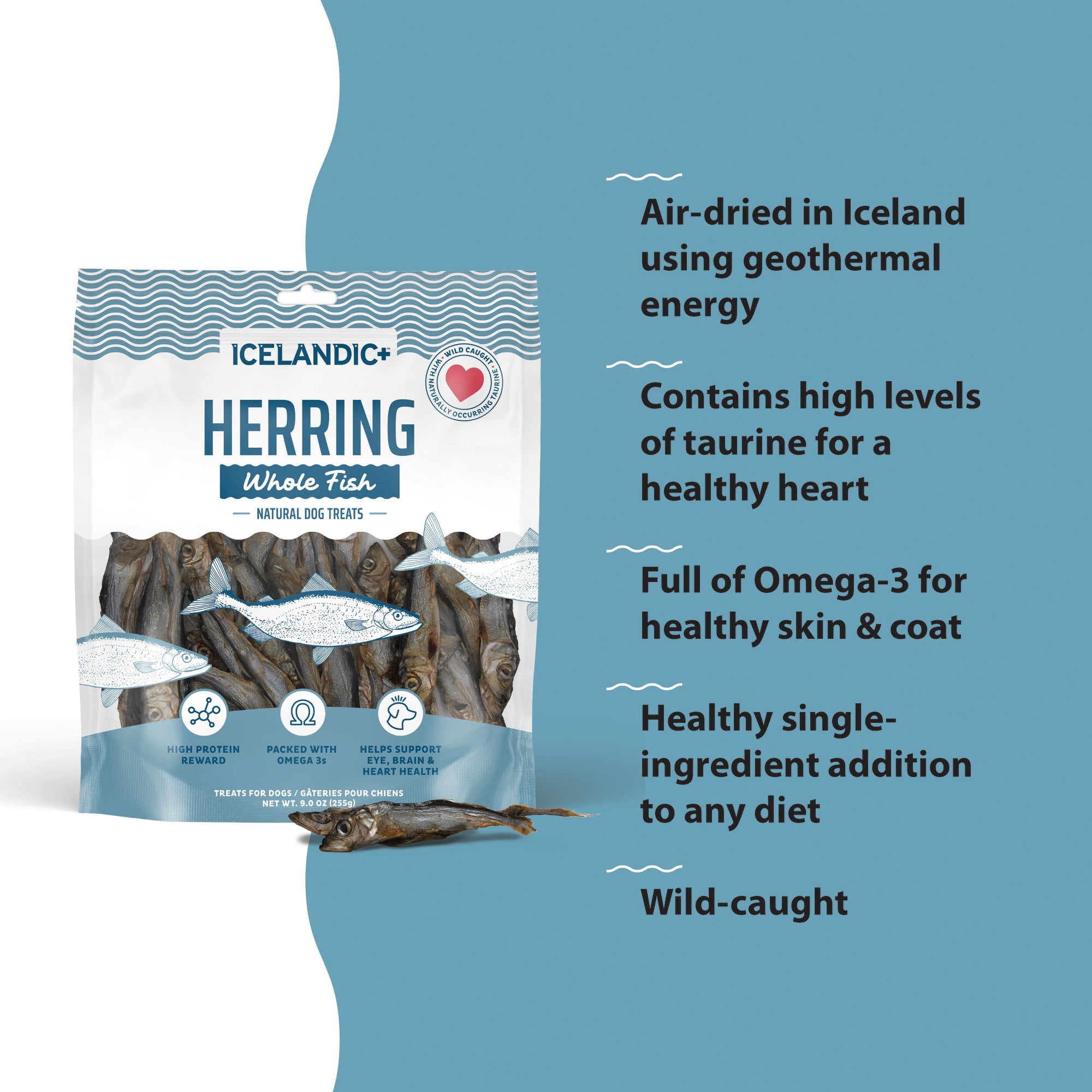 Icelandic+ Whole Fish Herring - 9oz Bag - Dog Treats, Pure Wild-Caught Air-Dried Fish, Single Ingredient Snack, Pet Chew, Just The Fish Nothing Else