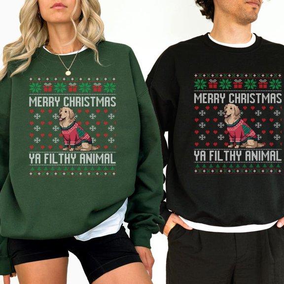 Golden Retriever Ugly Christmas Ya Filthy Animal Sweatshirt, Dog Lover Sweater Christmas, Ugly Christmas Sweater