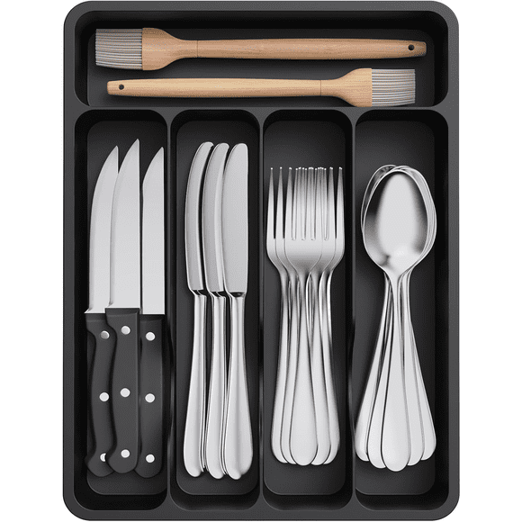 Organizador de Cubiertos, Bandeja Cubiertos Cajon Cubertero para Cajón para Menaje, Cocina Organizador Xtellar negro