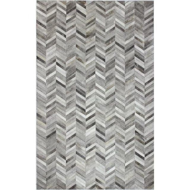 Bashian H112-GY-5X8-H18 Santa Fe Collection Chevron Contemporary Leather Hand Stitched Area Rug, Grey - 5 x 8 ft.