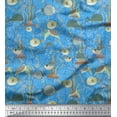 thumbnail image 1 of Soimoi polyester Crepe Fabric Coral,Fish & Sea Turtle Ocean Printed Fabric 1 Yard 52 Inch Wide, 1 of 1
