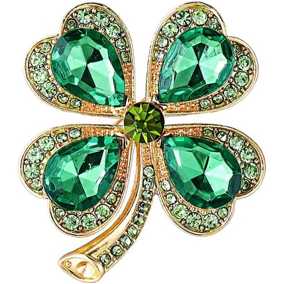 Rhinestone Clover Leaf Brooch Pin Gold Plated Green Crystal Cubic Zirconia Lucky Charm for Women Unisex St Patrick's Day Wedding Boutonniere Corsage Lapel Pins for Dresses Holiday Jewelry Accessories