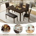 thumbnail image 6 of 6-Piece Dining Table Set with Bench and Chairs - Solid Wood Kitchen Dining Room Table Set in Farmhouse Rustic Style, Table Set for 6 with 4 Chairs and Bench Seat. (Dark Walnut), 6 of 8