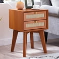 thumbnail image 6 of OKD Modern Wood Nightstand with Rattan 2 Drawers,Cherry, 6 of 8