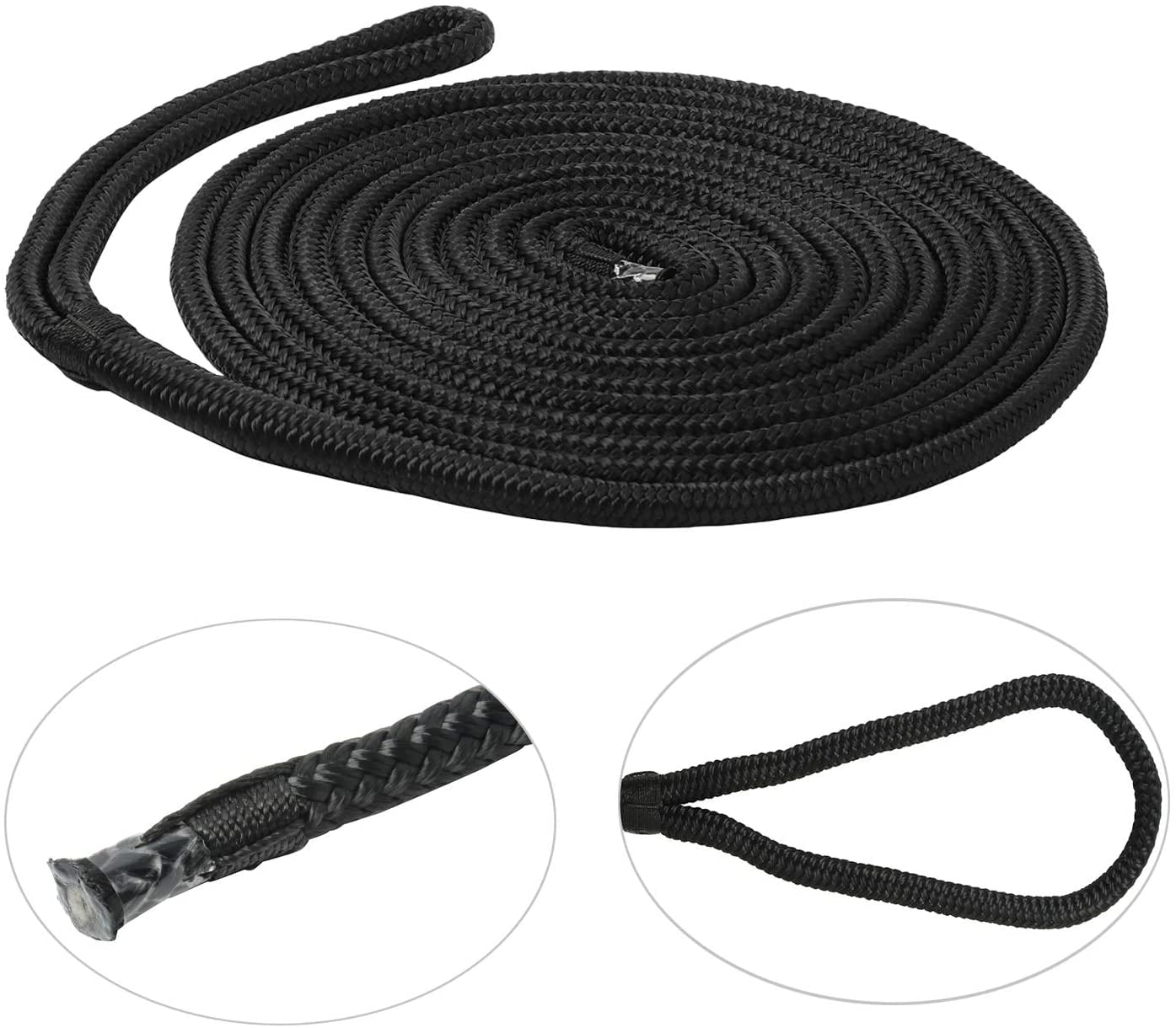 NovelBee 5/8 Inch Double Braid Nylon Rope with 3/8 Inch x 20 Feet Galvanized Chain for Boat Anchor Rope and Dock Line 