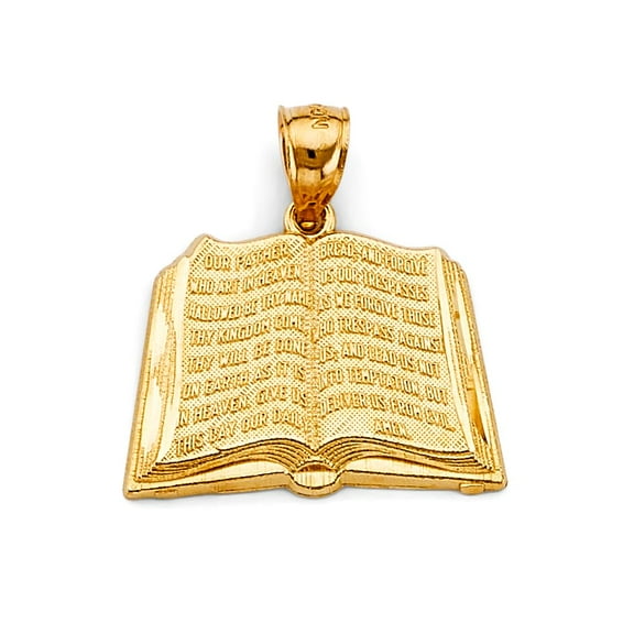 TGDJ 14K Yellow Gold Bible Book Pendant – Solid Gold Religious Jewelry, 25mm x 25mm