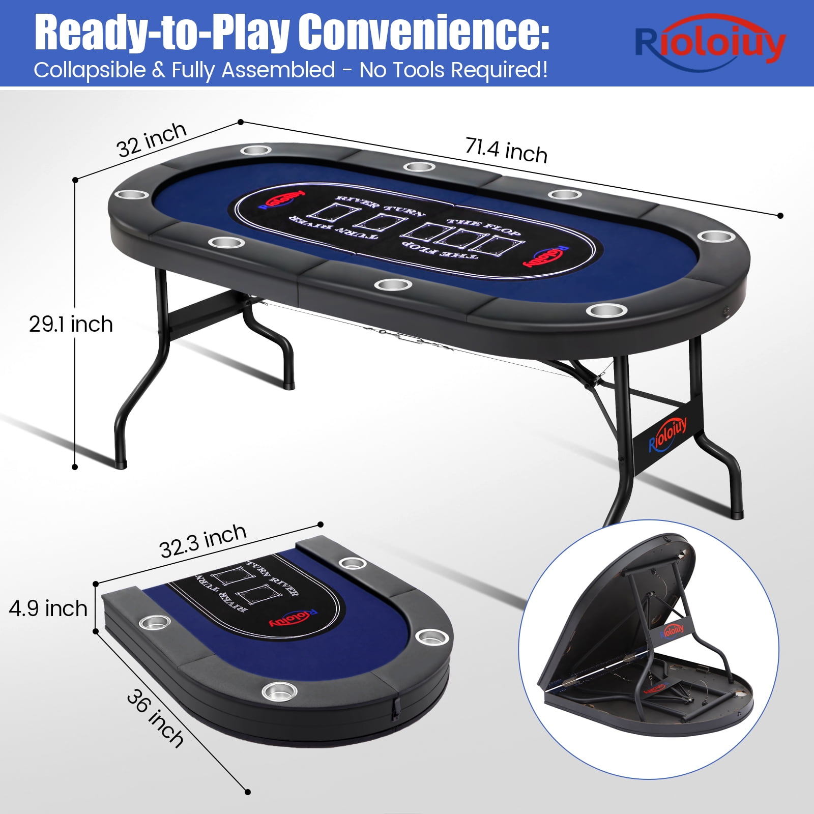 定価87,000円 ポーカーテーブル Rioloiuy 　ドリンクホルダー付き Rioloiuy 8 Player Poker Table, Foldable with Casino Grade Felt