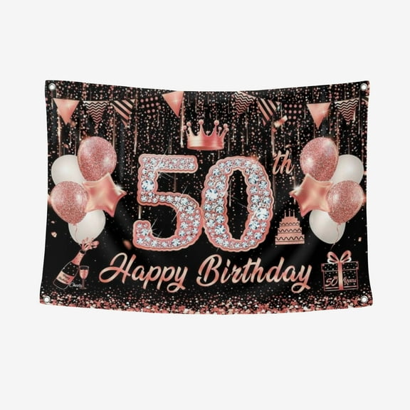 1 Piece Happy 18th, 30th, 40th, 50th, 60th Birthday Backdrop For Women, Rose Gold Birthday Banner Party Wall Decoration, Birthday Photography Background Happy Birthday Banner For Women