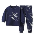 thumbnail image 4 of Odeerbi Toddler Boys Girls Long Johns Cartoon Print Thermal Underwear Set Cotton Base Layer Set Winter Clothes Pajama Pants Set Long Sleeve Pajamas Sleeping Pants Home Clothes Blue, 4 of 4
