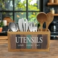 thumbnail image 6 of Tzdxfgl Wood Kitchen Utensil Holder for Countertop, 12" Extra Large Silverware Organizer with 4 Compartments, Brown, 6 of 12