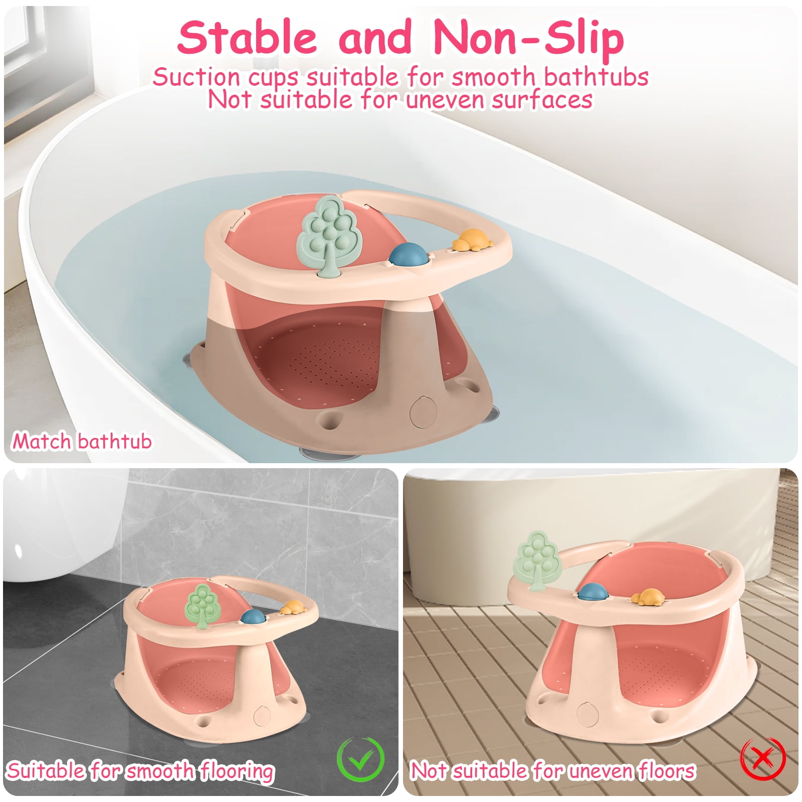 Bath Seat for Toddlers 6 Months & up, Non-Slip Toddler Bath Seat for Newborn, Sit Up Bath Tub Chair with Suction Cups, Open Design