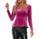 thumbnail image 1 of BLUSA ELEGANTE DE VELVET CUELLO CORAZÓN MANGA LARGA PEPLUM S Rosa Fucsia, 1 of 6