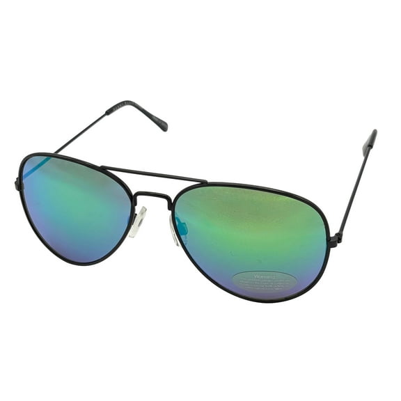 Perry Ellis Classic Black Metal Men's Aviator Sunglasses, Green Mirror