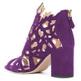 thumbnail image 3 of YDN Women Unique Peep Toe Chunky Mid High Heels Ankle Boots Cutout Design Back Zippers Booties Casual Dress Party Daily Shoes Size 7 Purple, 3 of 4